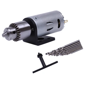 

Mini Dc 12V Electric Motor Wood Pcb Hand Drill Press Drilling Set With 10Pc 0.5-3Mm Twist Bits And Jt0 Chucks Bracket Stand