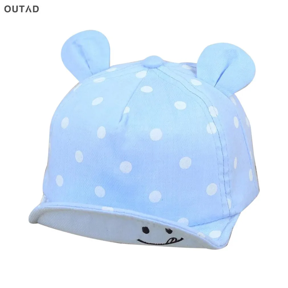 

OUTAD Baby Boys Girls Hat Soft Baseball Cap Adjustable Smile Embroided Outdoor Peaked Cap Washable Ear Decoration Kid Baby Beret
