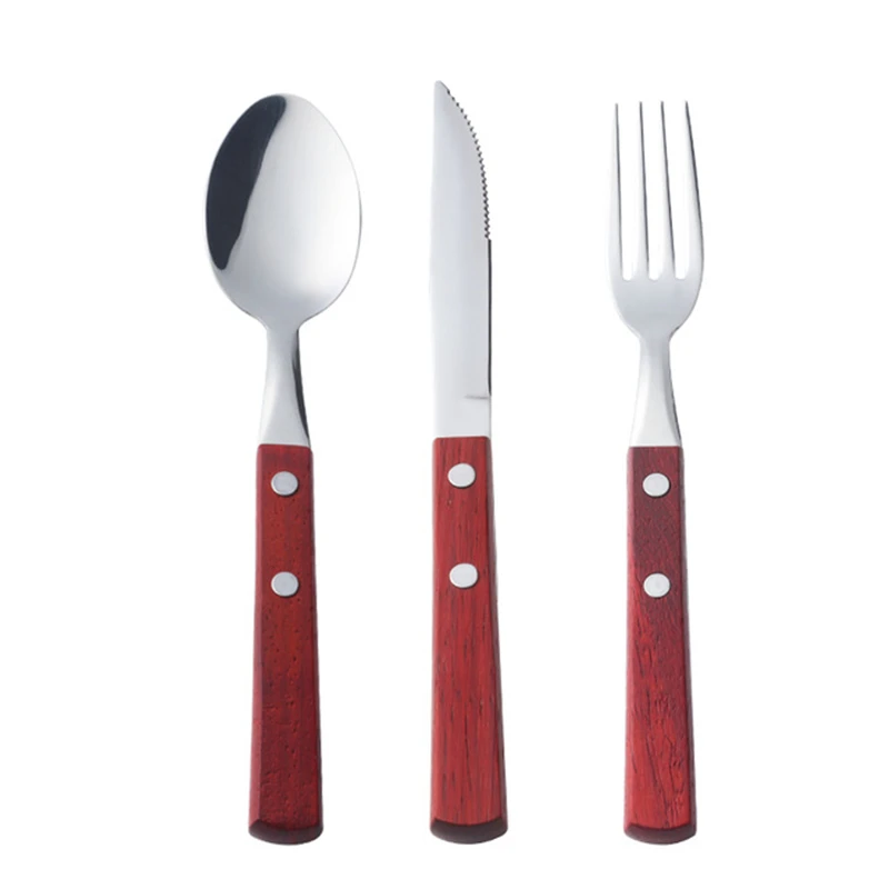 3PCS/Set Wood Handle Dinnerware Stainless Steel Set Fork Spoon Knife Cutlery Set Restaurant Tableware Free shipping 3PCS/Set Wood Handle Dinnerware Stainless Steel Set Fork Spoon Knife Cutlery Set Restaurant Tableware Free shipping