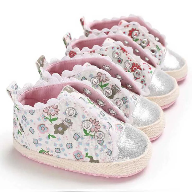 Spring Autumn Fashion Newborn Flower First Walkers embroidery Lace Shoes Baby Canvas Soft Sole |