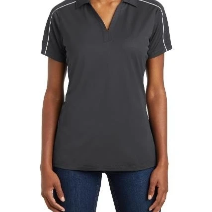 Sport-Tek LST653 Ladies Micropique Sport Wick Piped Polo Iron Grey & White - Medium (1)