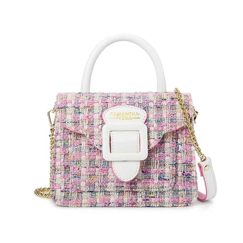 

Tide brand 2018 Samantha Vega handbag autumn and winter new woolen Women Messenger Crossbody Chain Bag chain small square bag