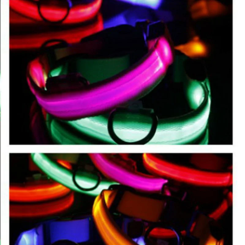 Adjustable Nylon LED Pet Dog Collar Night Safety Flashing Glow puppy collar Dog harness Dogs Luminous Fluorescent Collars12