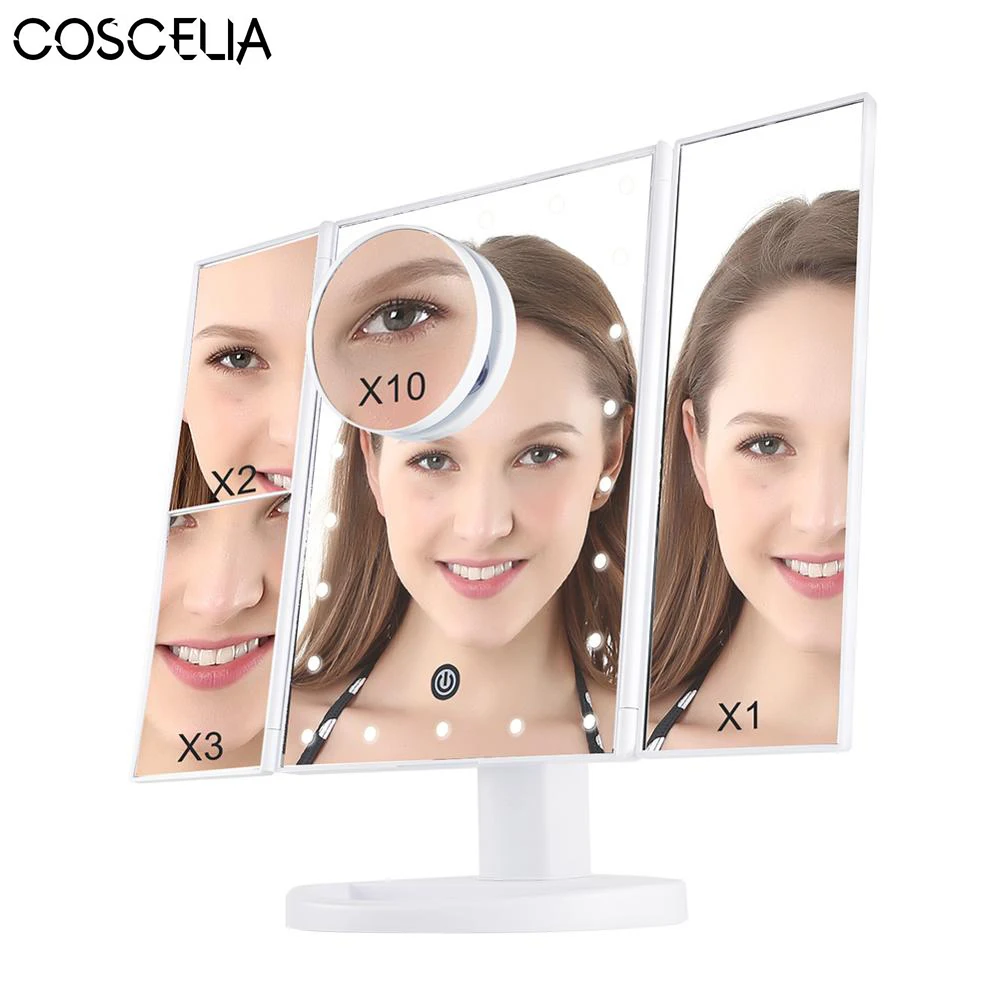 

COSCELIA Makeup mirror Foldable LED Professional Lighted With Adjustable LED Light 22 Touch Screen Mirrors For Beauty Makeup