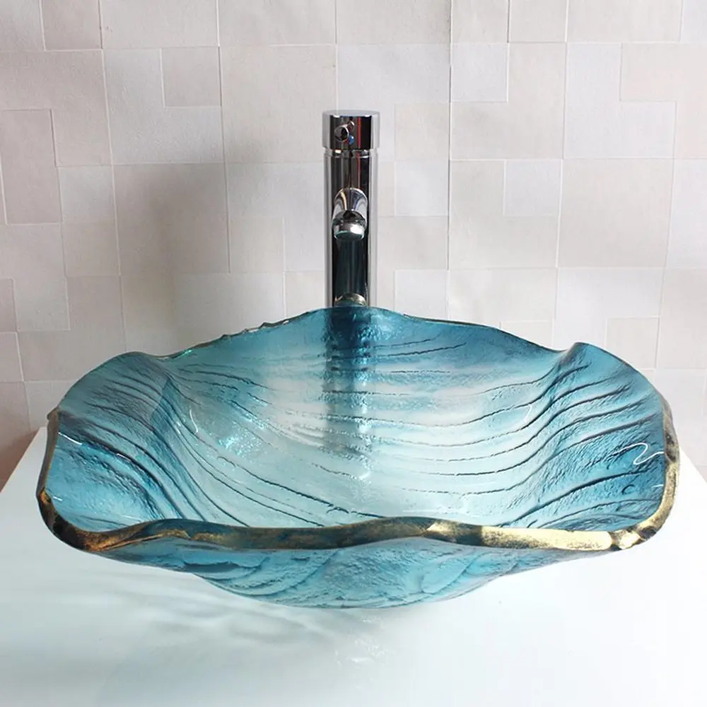 Умывальник из закаленного стекла для ванной комнаты, Синий Средиземноморский умывальник, индивидуально оформленный умывальник LO612549