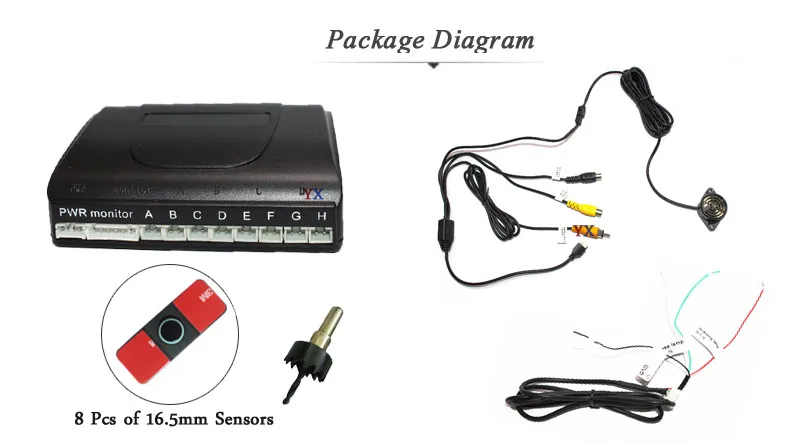 Koorinwoo, автомобильные парковочные датчики, 8 радаров,, 16,5 мм, видео, парковочная система, сигнализация, парковочные системы, автомобильные аксессуары, парктроник