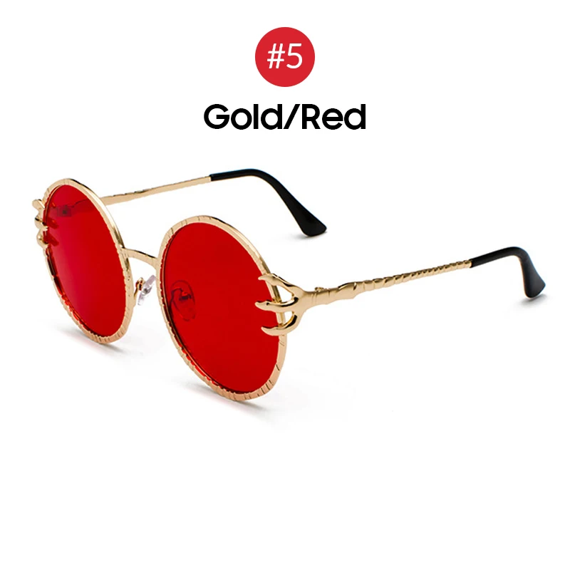 5 Gold Red VIVIBEE, круглые солнцезащитные очки с черепом и когтями для женщин, модный товар, готические солнцезащитные очки, золотая металлическая оправа, оттенки - Цвет линз: 5 Gold Red