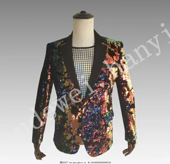 

S-3XL 2018 New men's clothing fashion slim DJ Hair Stylist Sequins suit jacket studio the stage singer costumes
