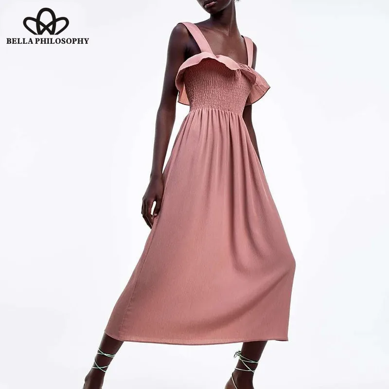 Summer Elastic Sleeveless Long Maxi Dress Vintage Ruffles Female Loose Boho Dress Casual Holiday Lady Party Dress Wonder Store