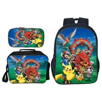 

3pcs/set Cute Cartoon Printing Pikachu Kids Baby School Bags Pokemon Children Backpacks for Girls Suit Bookbag Boys Schoolbag