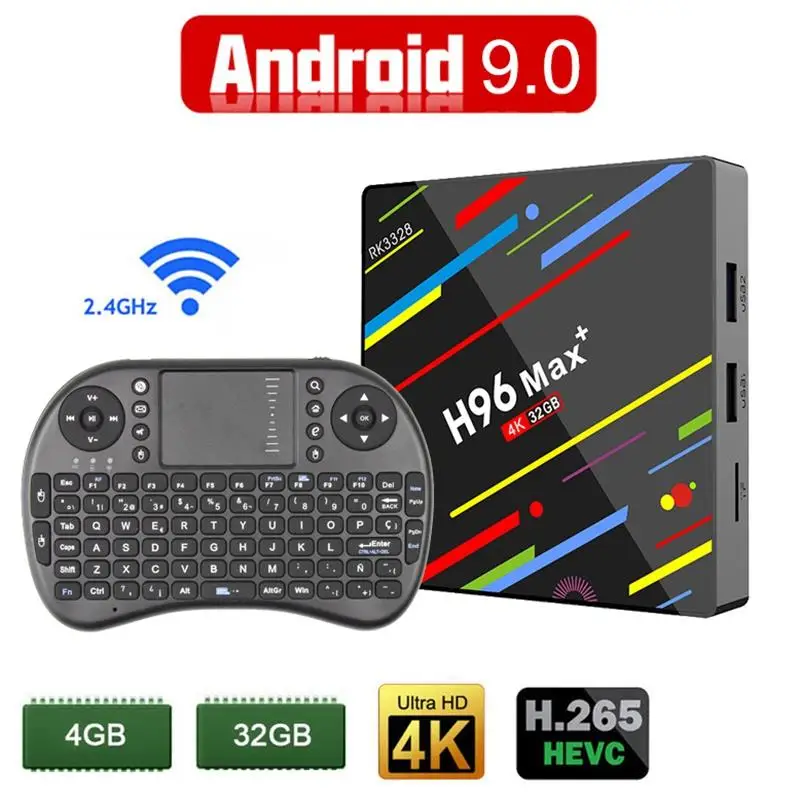 H96 Max Plus + Android 9,0 ТВ приставка 4G Ram Rk3328 четырехъядерный 64 бит 2,4/5G Wifi Lan Смарт медиаплеер H.265 Dlna приставка Eu Pl