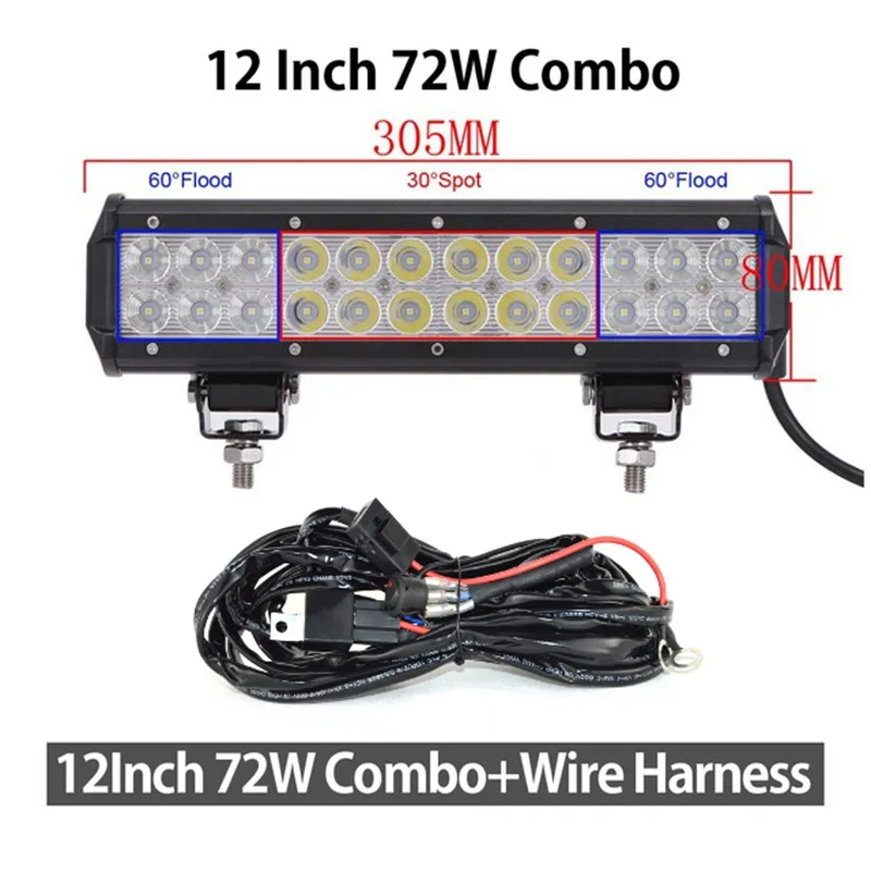 20''23'28''36''44'' светодиодный светильник для 4x4 внедорожников, внедорожников, вездеходов, лодок, автомобилей 4WD, 12 В, 24 В, комбинированный луч, светодиодный светильник для внедорожников - Цвет: 72W With Wire