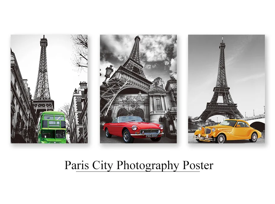 Cars In Paris City Theme Wall Art Realistic Scenery Pictures Canvas Painting Vintage Posters&Prints Living Room Decoration Mural (1)