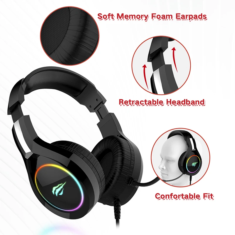 HAVIT Gaming Headset PC USB 3.5mm Wired XBOX / PS4 Headsets with 50MM Driver, Surround Sound & HD Microphone for Computer Laptop