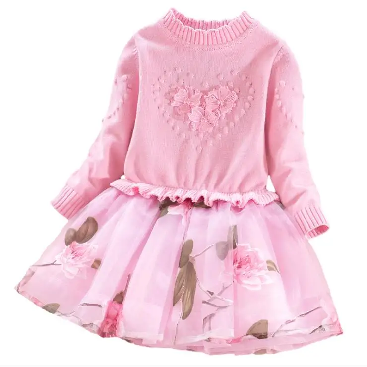 European and American autumn new 2018 Parent-child outfit Embroidered sweater stitch print dress Girls' European and American autumn new 2018 Parent-child outfit Embroidered sweater stitch print dress Girls'