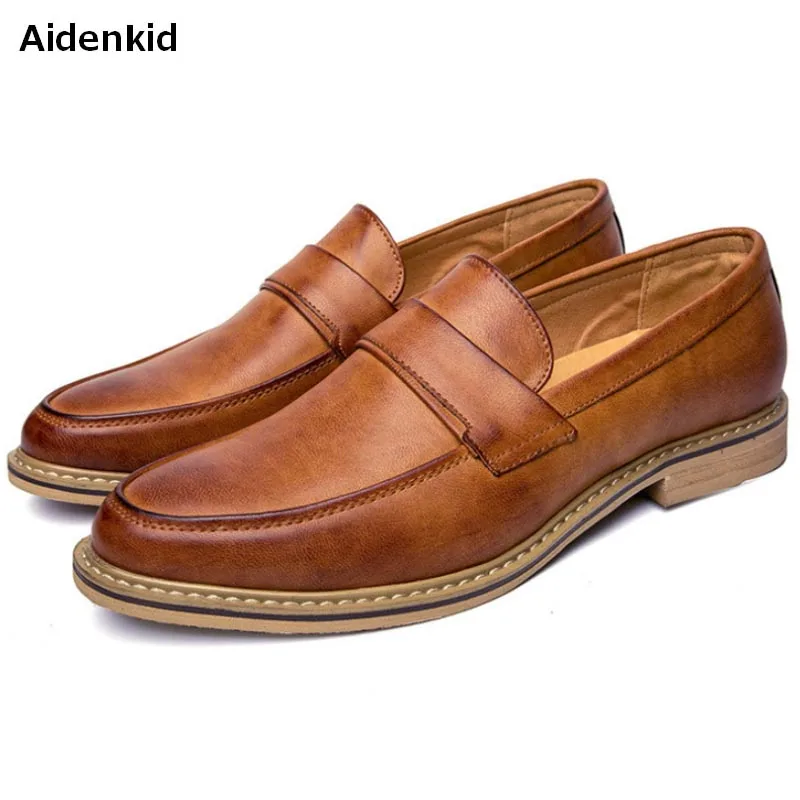Aidenkid 2018 кожи осенне зимние модели с круглым носком для мужчин нескользящей