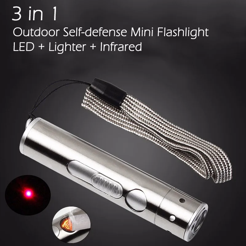 3 в 1 уличный мини светодиоды флэш-светильник+ сигаретный светильник er+ инфракрасный светильник usb зарядный фонарь из алюминиевого сплава высокой мощности