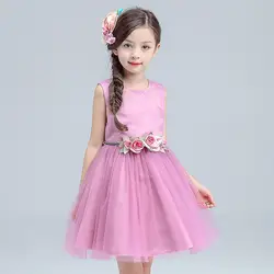 Для детей, на лето цветы девушка Платья для женщин Выпускной праздничная одежда для малышей принцессы без рукавов с цветочным принтом с