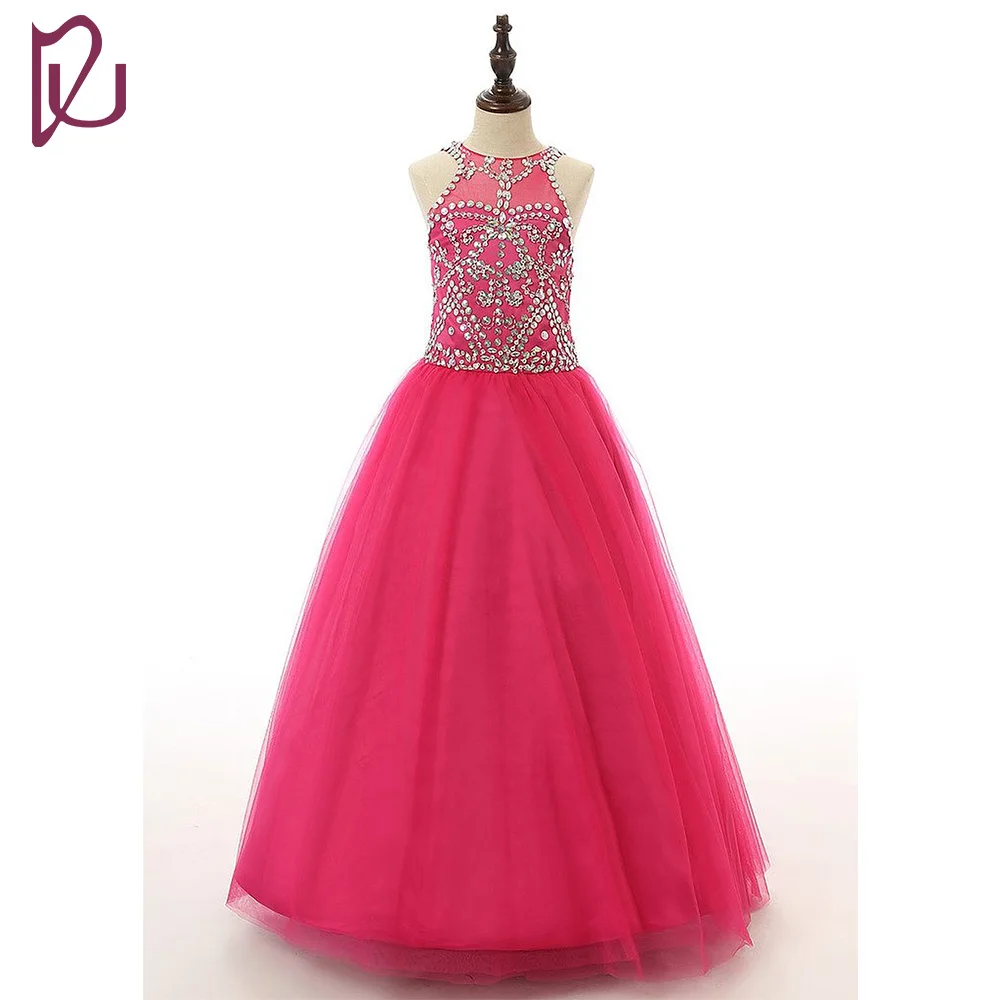Red Cute A Line Dresses For Children Gifts Princes New Crystal Ankle-Length Show Festival Pageant Flower Girls Ruched Dress | Свадьбы и