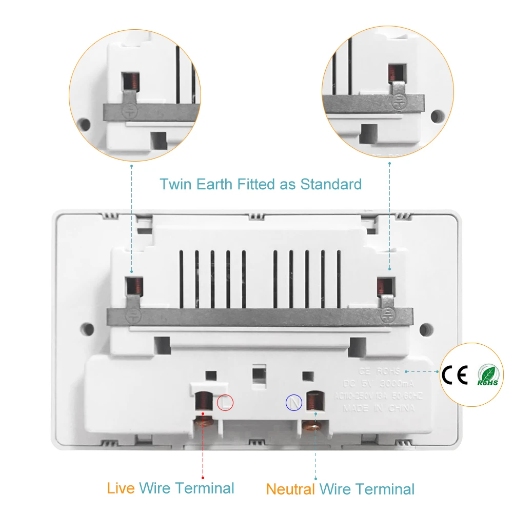 Multi functional Electric Wall штепсельная розетка питания с 3 USB зарядным портом AC 110 ~ 250 V UK