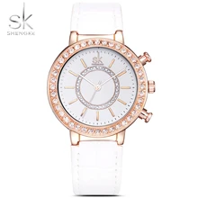 SHENGK 2017 New Style Women Leather-based Crystal Diamond Rhinestone Watches Girls Magnificence Gown Quartz Wristwatch Hours Reloj Mujer