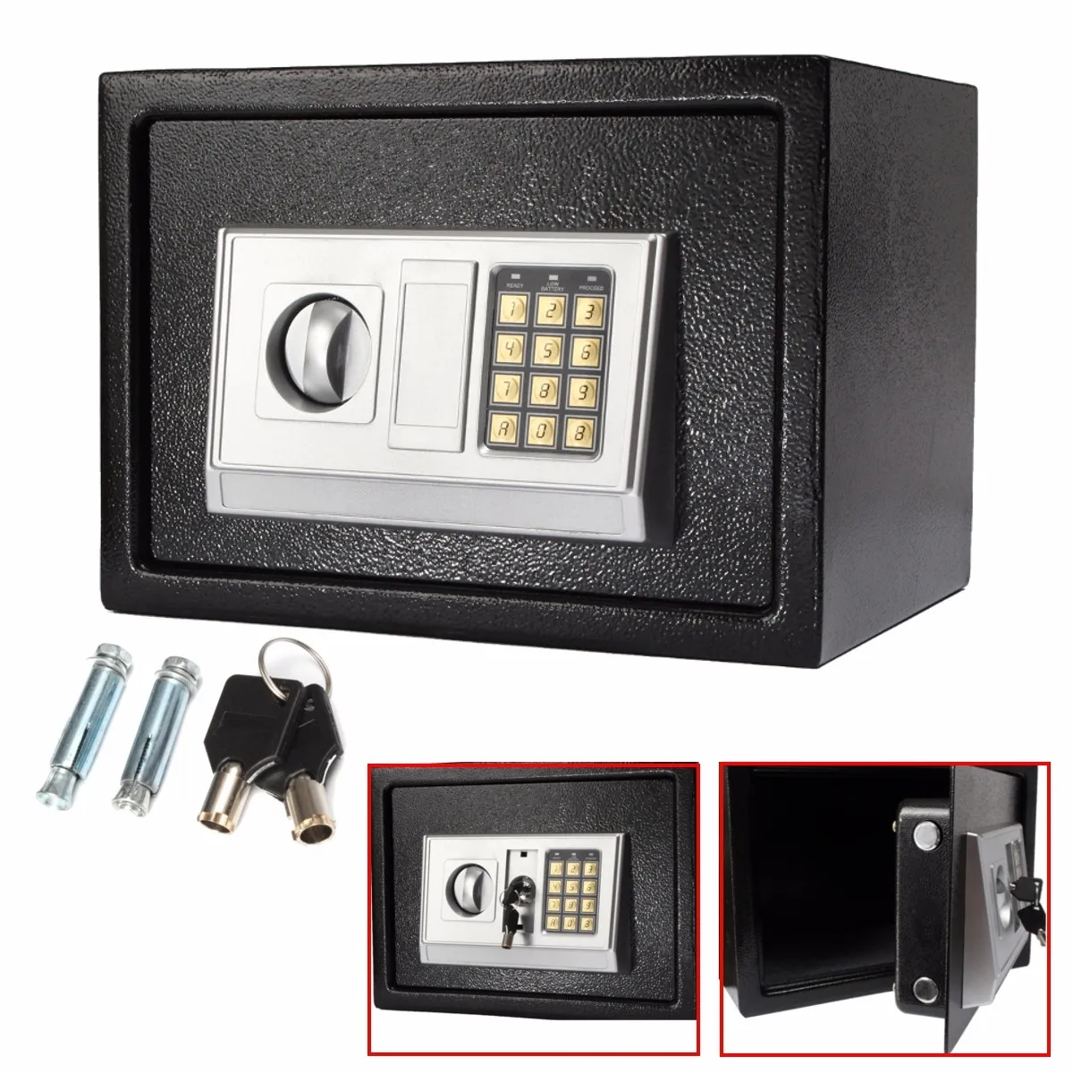 

Black Steel Digital Electronic Coded Lock Home Office Safe Box + Override Key