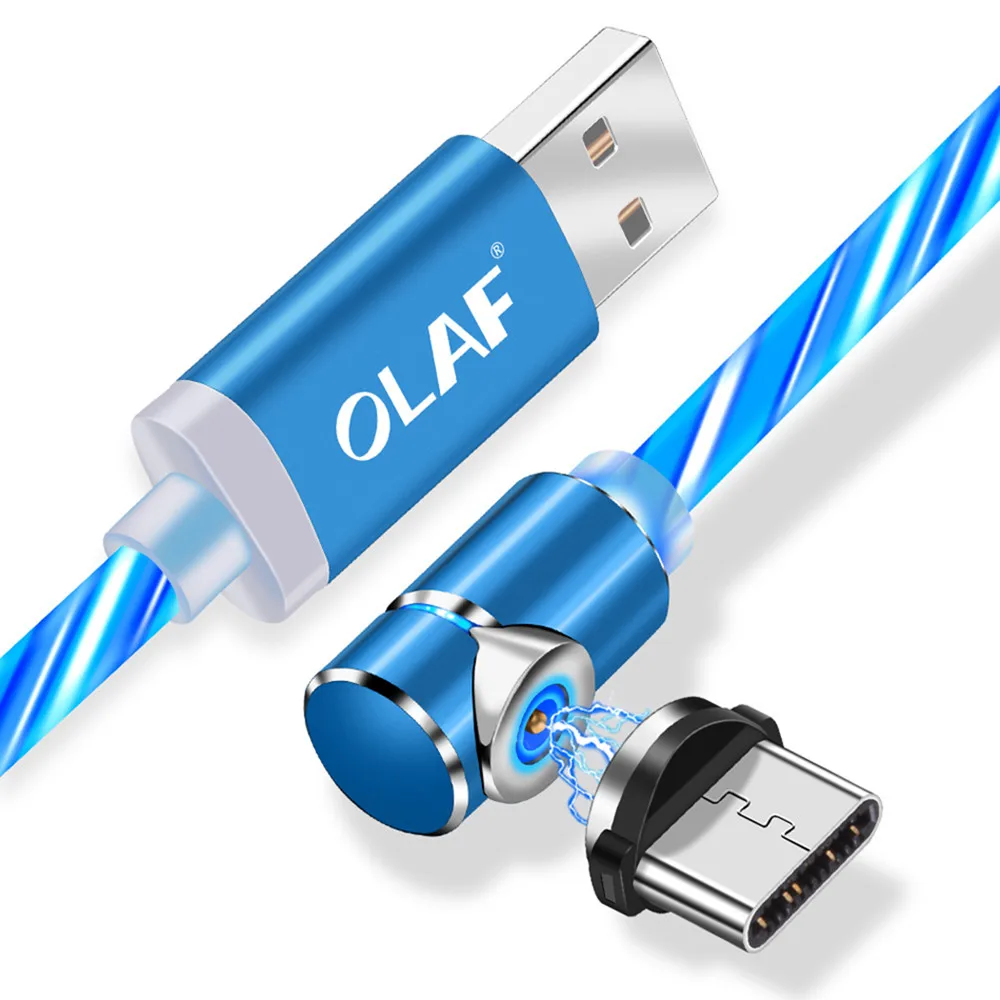 OLAF L-Line Magnetic USB Charging Cable, Type-C USB C Cable, 90 Degree LED Magnetic Cable for iPhone X 8 7 Plus Micro USB Cables Blue USB C Magnetic Cable