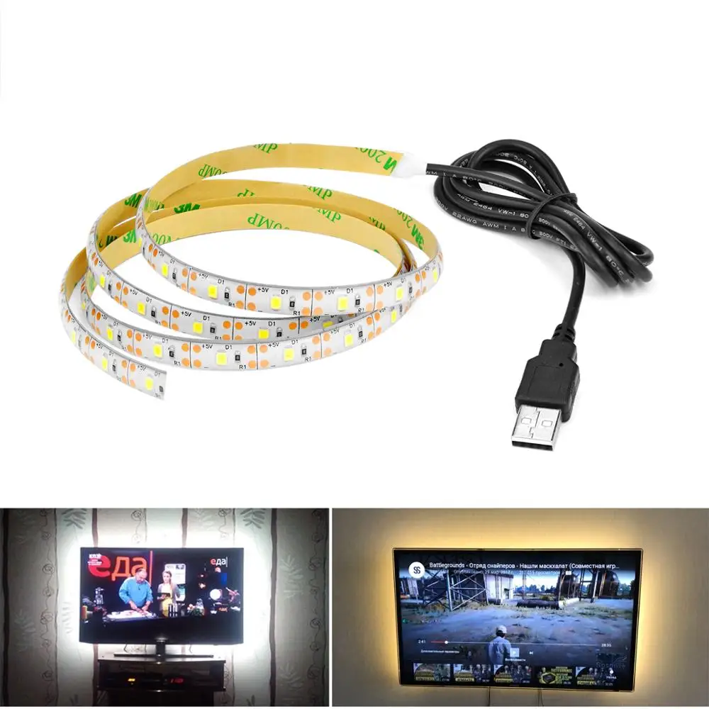 

5V USB LED Strip light SMD 3528 Christmas desk Decor lamp tape For TV Background Lighting Not Waterproof White / Warm White