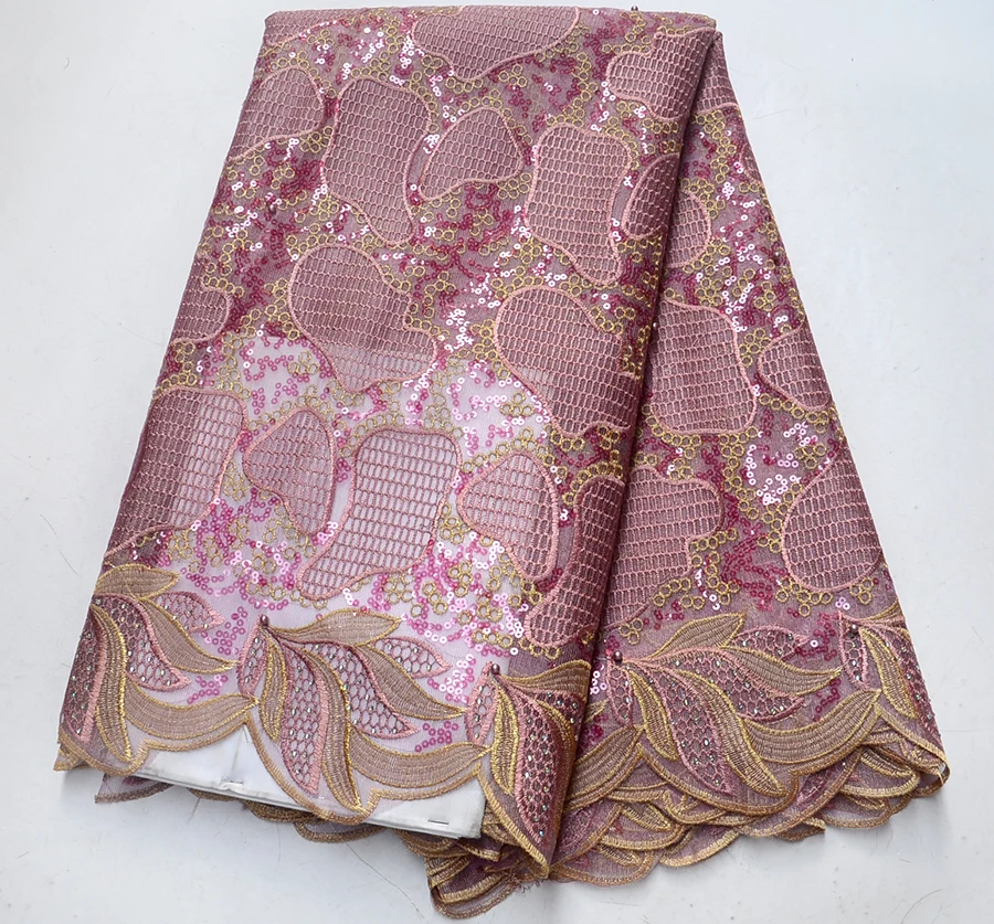 

2019 Newest Nigerian sequins Organza Lace Fabric High Quality African french tulle lace fabrics For Party Dress