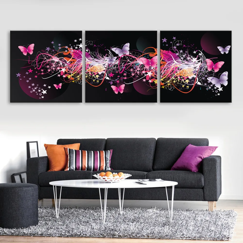 

Free Shipping Stretched Canvas Prints Shining Butterfly Effect LED Flashing Optical Fiber Print LED Wall Art LED Decorations