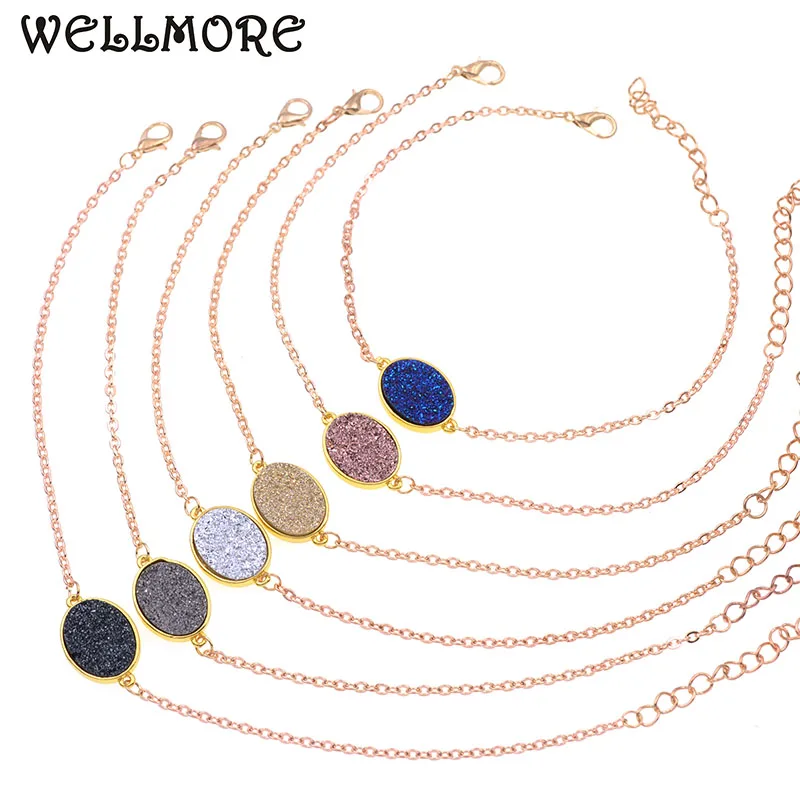 Wellmore Gold Chain Anklets For Women Simple Oval Stone Cheap Anklet