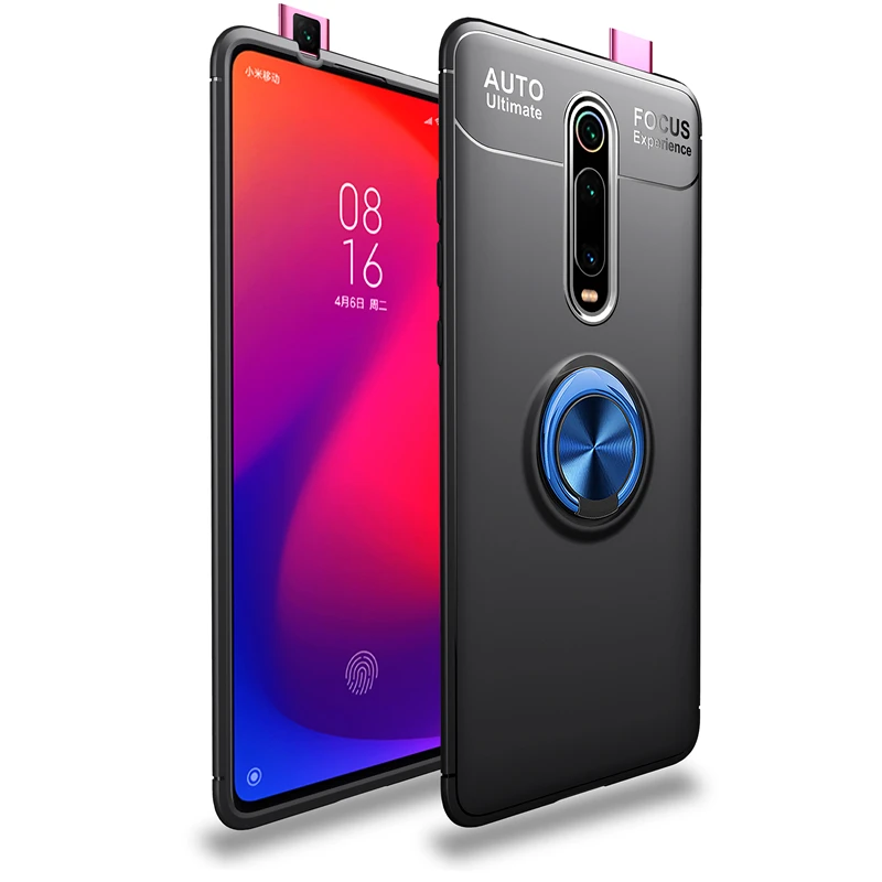 MAKAVO для Xiaomi Mi 9T Чехол Mi9T держатель кольца мягкий матовый Силиконовый чехол для Xiaomi Mi 9T Pro чехол для телефона - Цвет: Black Blue