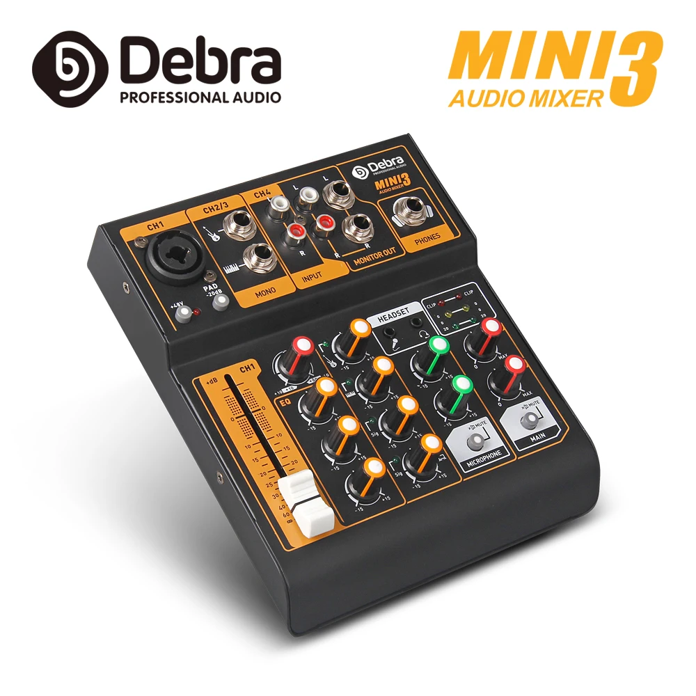 

Debra MINI3 4-channel portable audio mixer DJ music console with XLR with 48V phantom power for DJ Live web show F4 upgrade