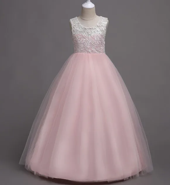 Детское розовое свадебное платье для девочек; кружевное длинное платье для маленьких девочек; праздничное платье принцессы; праздничное платье на Рождество; 8 цветов - Цвет: pink