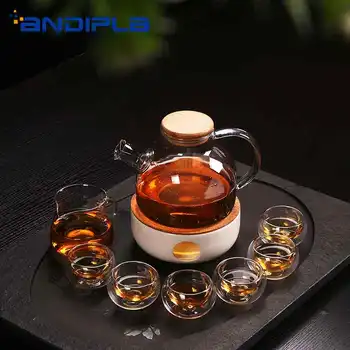 

1000ML Brief Transparent Heat Resistant Glass Teapot Chinese Kung Fu Tea Set Boiled Tea Kettle Home Drinkware for Family Gifts