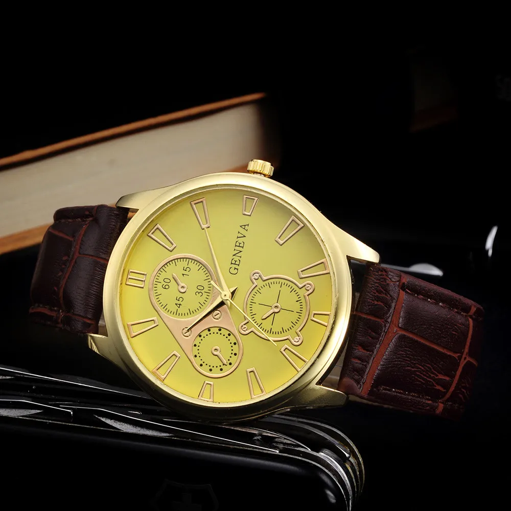 Горячие Бизнес Стиль черный циферблат часы мужские брендовые Ретро дизайн кожаный ремешок аналоговые кварцевые наручные часы спортивные часы
