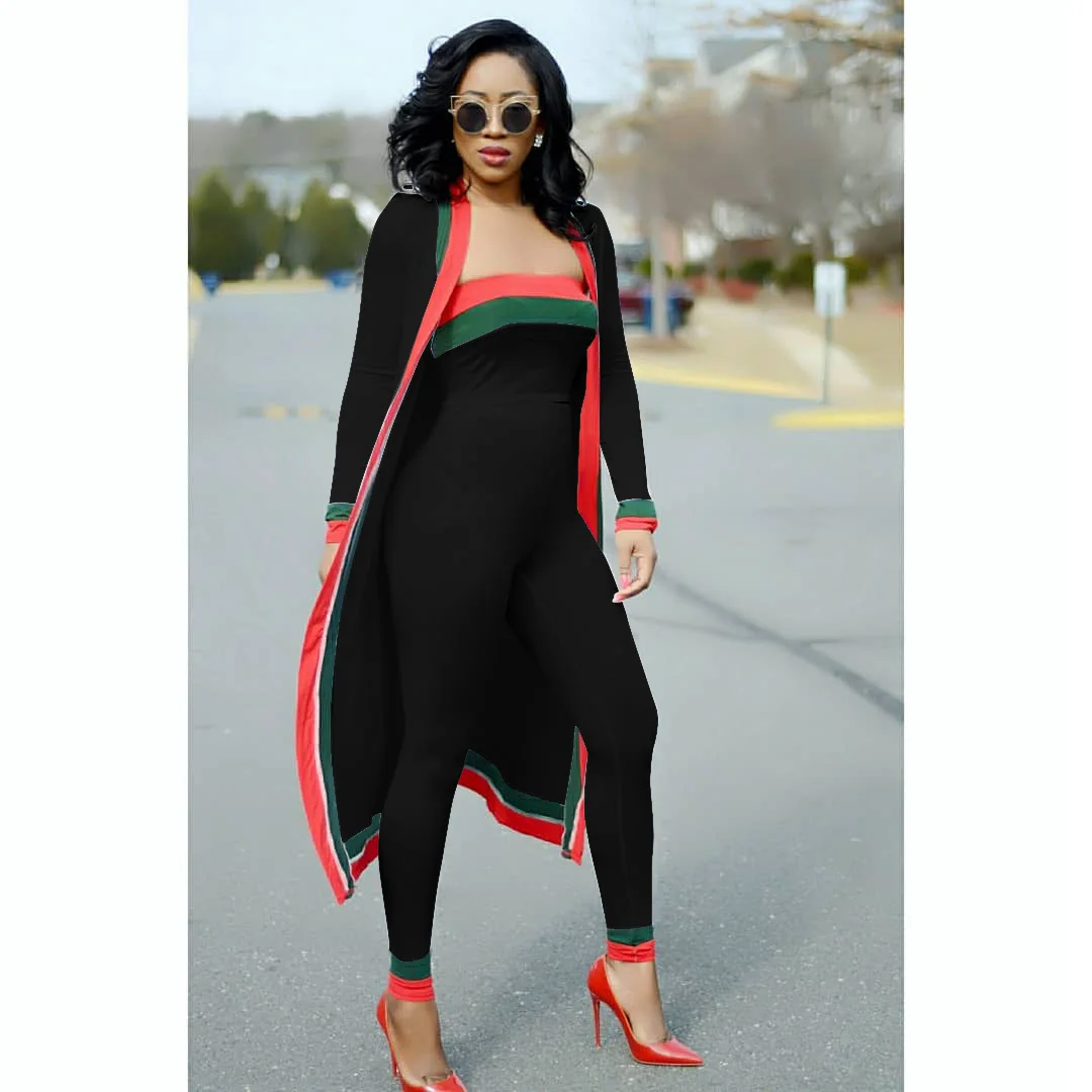 

2019 Spring Summer Red And Green Strape Stitching Wrapped Chest Tights 3 pieces Contigt Sets S628