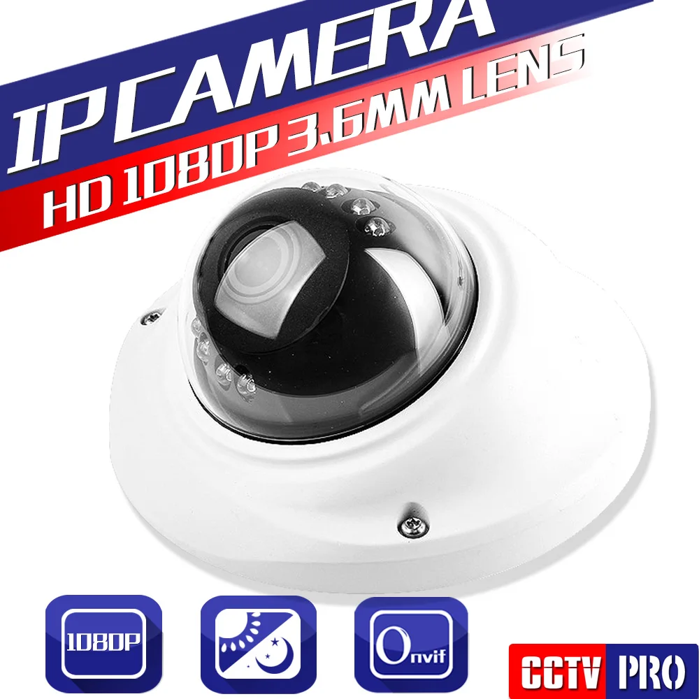  2.0MP Vandalproof Mini Dome IP Camera 1080P Onvif 2.0 3.6mm Lens 20m Nightvision Real-time Smart Phone View P2P Cloud 