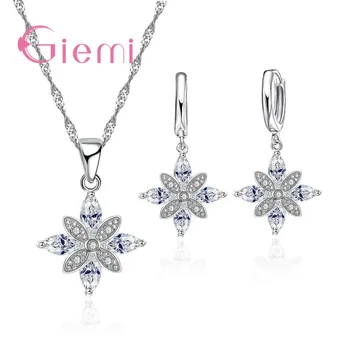 

Blessing Necklace 925 Sterling Silver Wedding Jewelry Sets For Bridal Female Lady Luxury CZ Zirconia Crystal Pendant Ear
