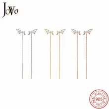 JOVO Creative natural s925 women sterling silver earring Fine Jewelry studs long leaves ear line trendy plant style female gift