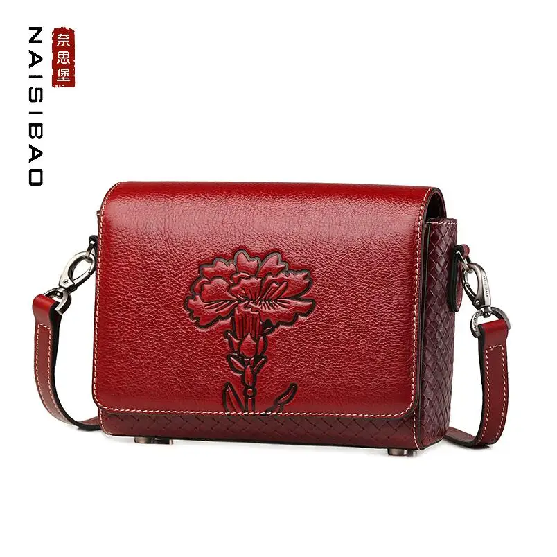 

NAISIBAO2018 new luxury fashion 100% high quality Messenger shoulder retro embossed leather cowhide mother package