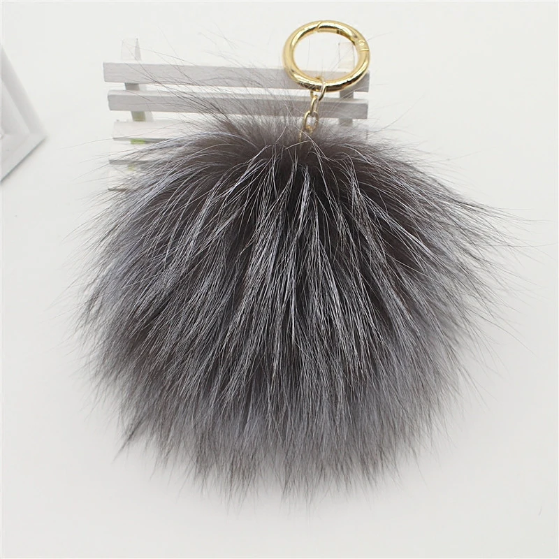 Big 15cm Fluffy Real Fox Fur Ball Pom Poms Natural Fur Pompom Leather Strap Keychain Key Chain Ring Pendant For Women Charm f278
