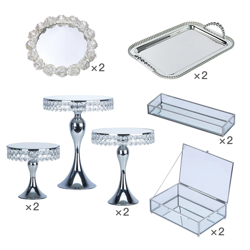 13-17 шт серебряного цвета для свадебного десертного стола, свадебные украшения, подставка для торта, набор подноса, зеркальный поднос - Цвет: set 7