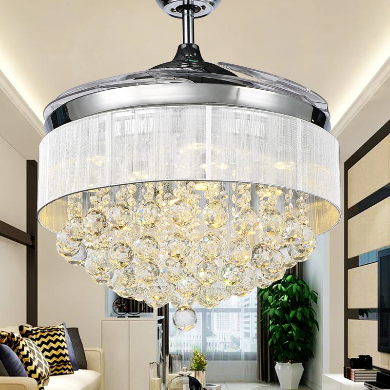 

TRAZOS LED Modern Crystal Ceiling Fans With Lights Folding Ceiling Fan Remote Control Ceiling Light Fan Lamp Ventilador De Techo