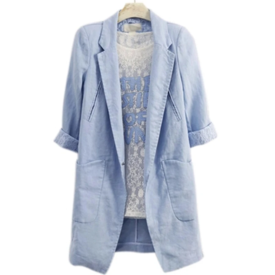 

7010 Long Blazer Women Summer Short Sleeve Plus Size Pink Casual Blazers Women Mantel Damen Jas Dames Louson Femme Ladies Coats