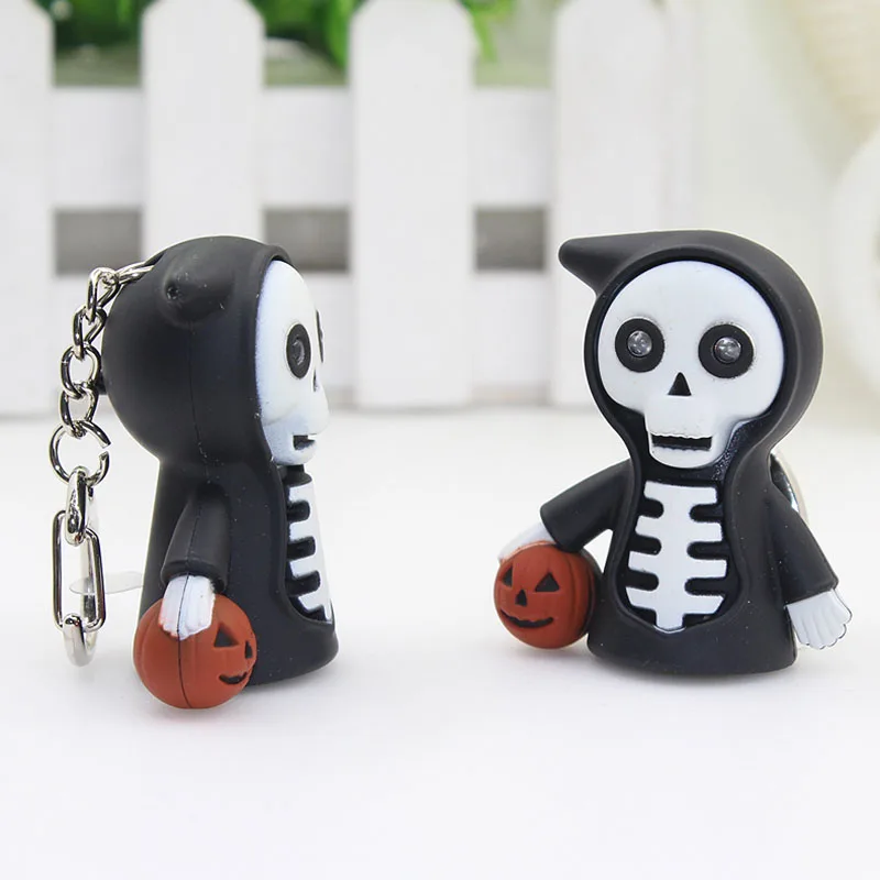 

Hot Sale Portable Halloween Ghost Shape LED Light with Sound Key Ring Outdoor Night Sports Camping Working Self Defense Supplies