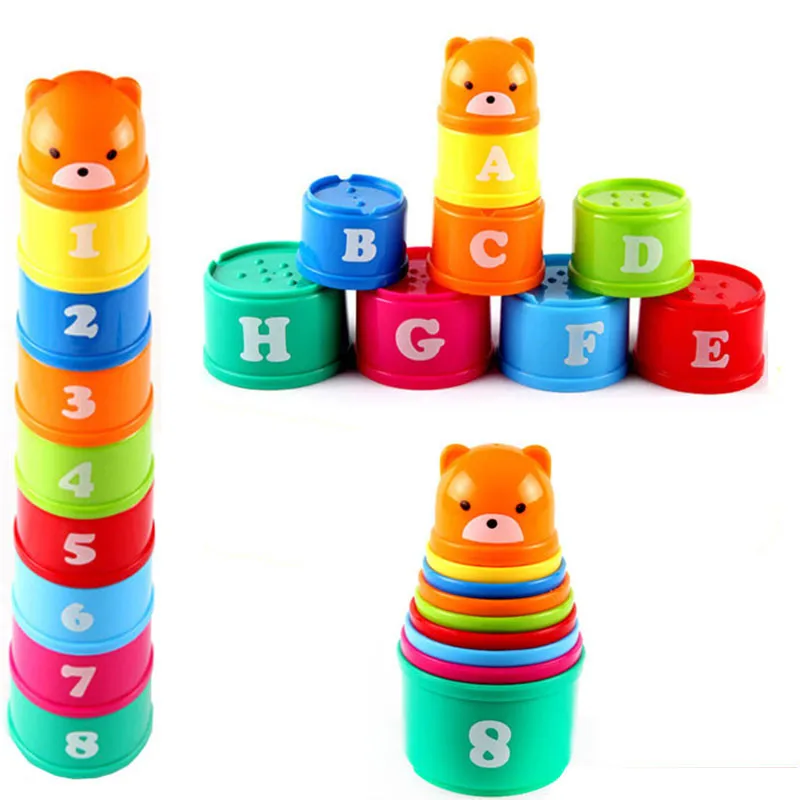 1 комплект, Детская обучающая игрушка для детей, фигурки с буквами, складная чашка, цветная пагода, Мультяшные детские головоломки, Сортеры, подарок