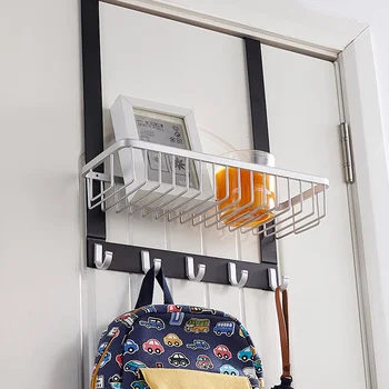 

Bathroom Shelf Free Punch Door Rear Storage Rack Bathroom Accessories Door Hook Towel Shelf Black Wall Hanger Storage Rack
