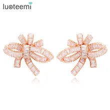 LUOTEEMI Nuevo Diseño de Corea Del Estilo de Oro Cristalino Grande Accesorios Del Arco Del Oído Stud Pendientes para Las Mujeres Joyería de La Boda Envío gratis