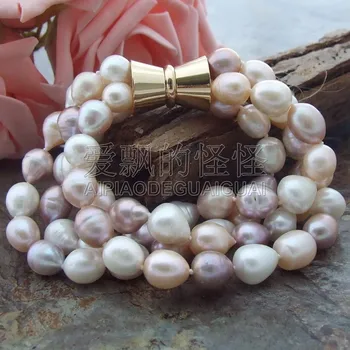 

B050110 8''4Strands 12mm Multi Color Rice Pearl Bracelet